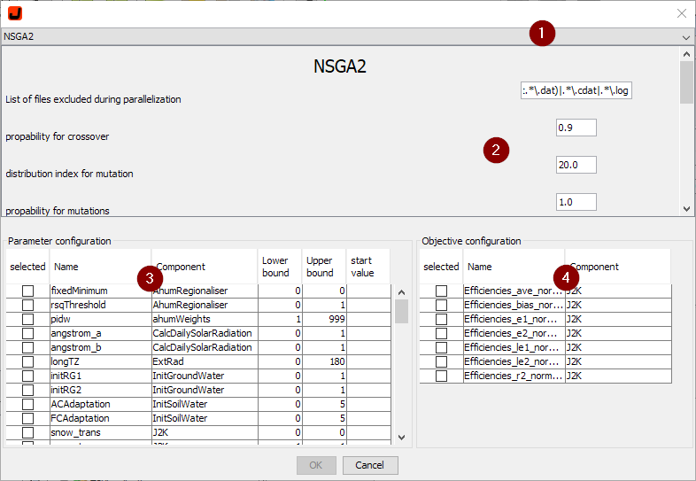 Efficiency configuration dialog window